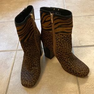Franco Sarto calf hair animal print boots
